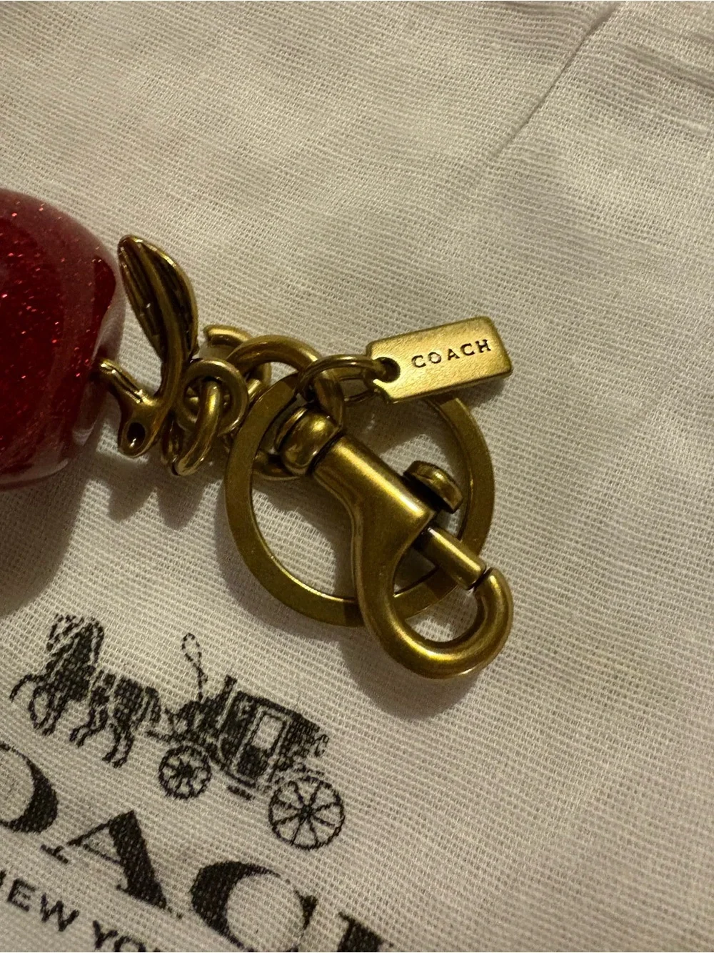 Coach Red Glitter Apple Keychain/Bag Charm with Dust Bag